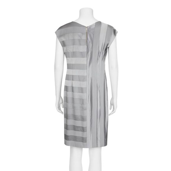 René Lezard Gray Striped Sheath Dress Women’s 34 US 4 Sleeveless V-Neck Cocktail - Picture 3 of 5